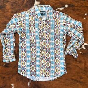 Wrangler Boys Checotah Western Pearl Snap Shirt YL, Like New